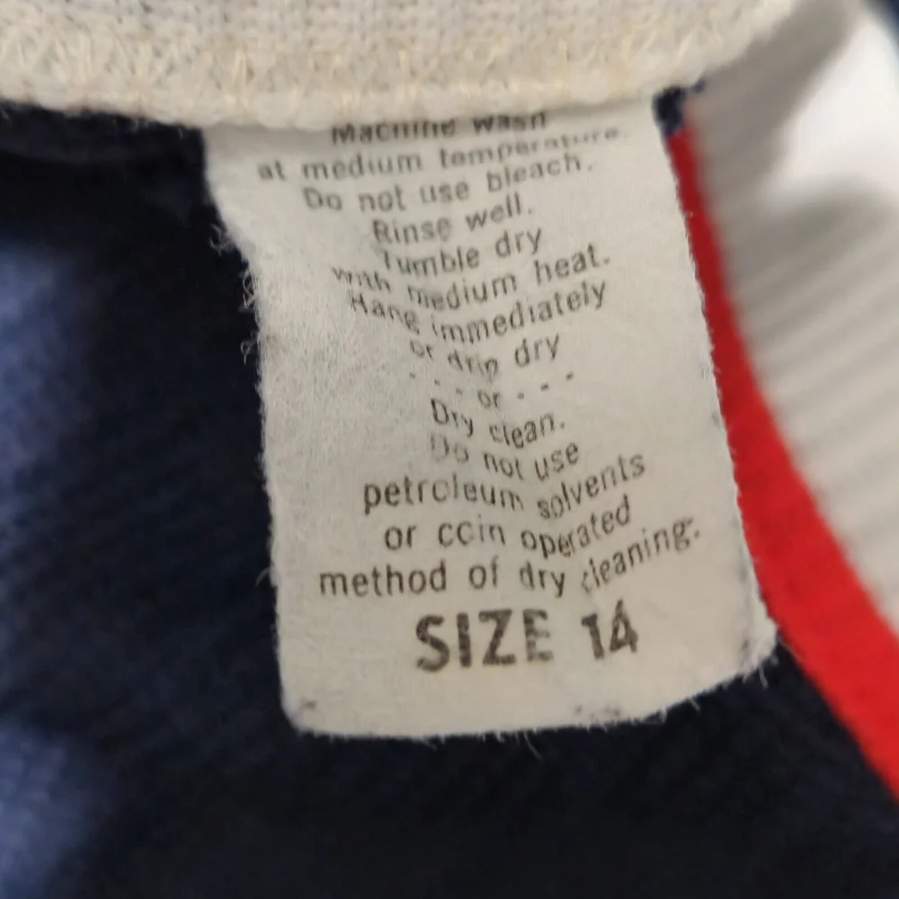 Iconic Wolf Brothers Of Florida Blue Cardigan Red White Stripes Pockets Size 14